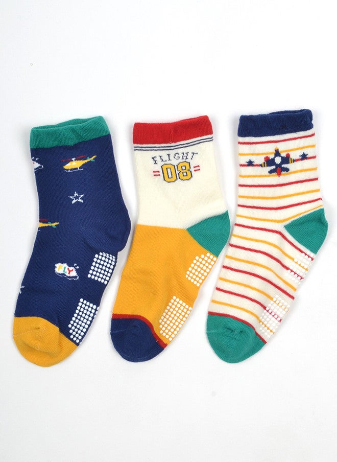 FOOTPRINTS FOOTPRINT 3 Pairs Infant Kids Unisex Multi-Colored Ankle-Length Assorted Antiskid Cotton Socks - Image 1
